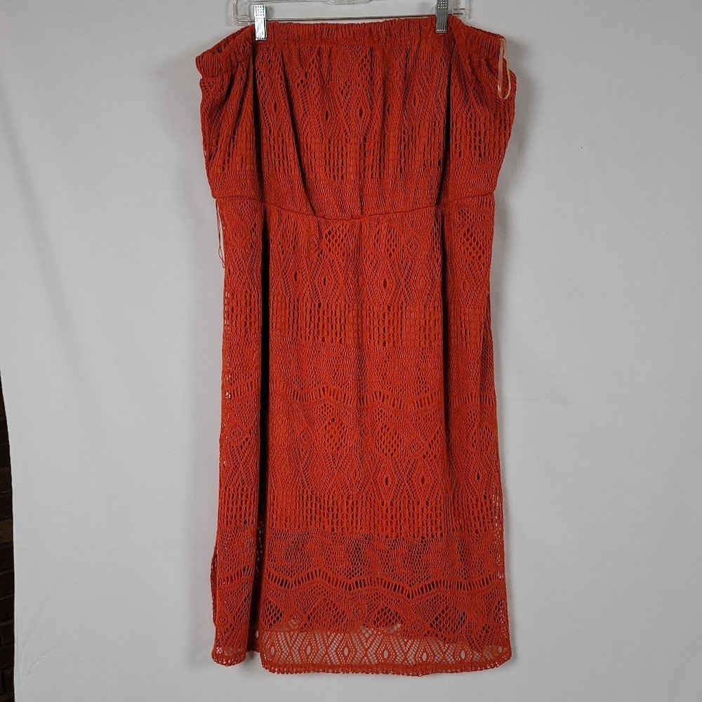 Maurices plus size lace strapless midi dress lined burnt orange